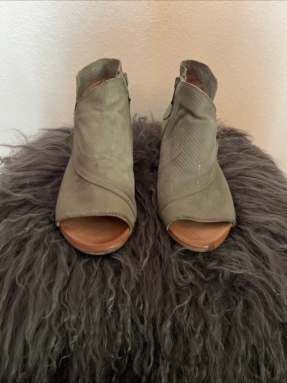 Womens Olive Green Open-Toe Ankle Booties